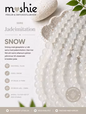 Glaspärlor runda på sträng 8-9mm Jadeimitation Snow 100st
