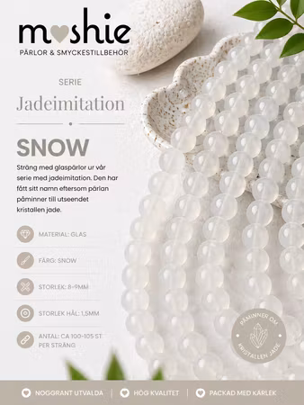 Glaspärlor 8mm runda på sträng Jadeimitation Snow 100st