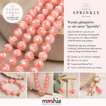 Glaspärlor 10mm runda på sträng Sprinkle Candy Coral 85st