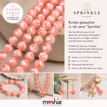 Glaspärlor 10mm runda på sträng Sprinkle Candy Coral 85st
