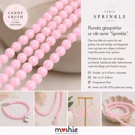 Glaspärlor 4mm runda på sträng Sprinkle Candy crush 200st