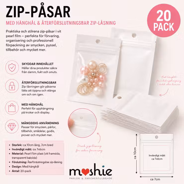 Hållbara vita zippåsar med fönster 10x7cm 20st