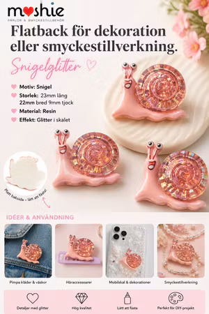Flatback snigelglitter för dekoration eller smyckestillverkning 23x22mm