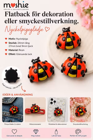 Flatback nyckelpigaglädje för dekoration eller smyckestillverkning 24x27mm