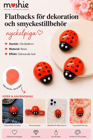 Flatback nyckelpiga för dekoration eller smyckestillverkning 24x27mm
