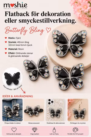 Flatback butterfly bling för dekoration eller smyckestillverkning 40x32x6mm