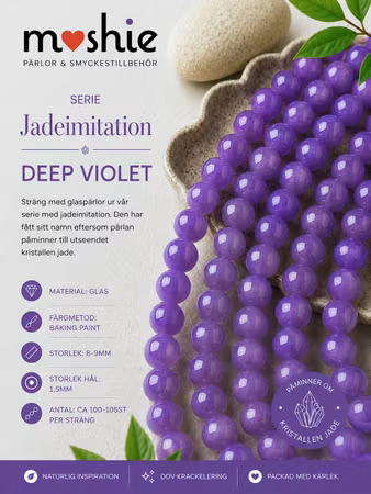 Glaspärlor runda på sträng 8-9mm Jadeimitation Deep Violet 100st