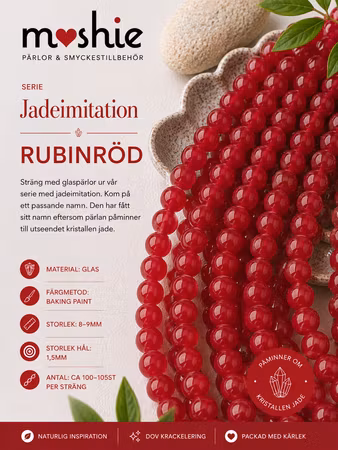 Glaspärlor runda på sträng 8-9mm Jadeimitation rubinröd 100st