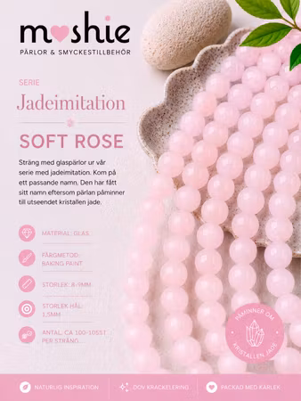 Glaspärlor runda på sträng 8-9mm Jadeimitation Soft Rose 100st