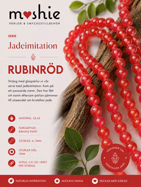 Glaspärlor runda på sträng 6-7mm jadeimitation rubinröd 140st