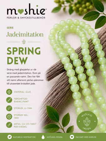 Glaspärlor runda på sträng 6-7mm Jadeimitation spring dew 140st