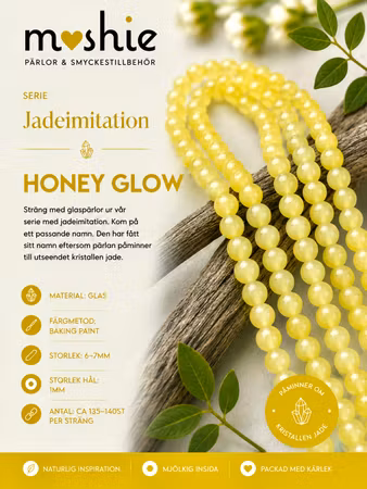 Glaspärlor runda på sträng 6-7mm jadeimitation Honey Glow 140st