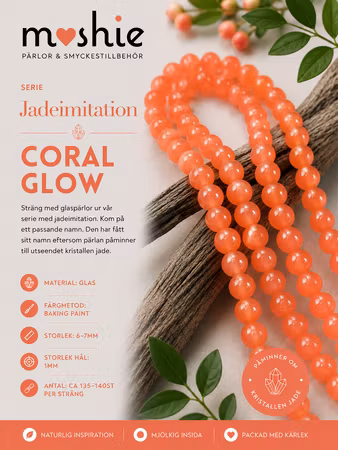 Glaspärlor runda på sträng 6-7mm Jadeimitation Coral Glow 140st