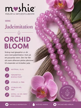 Glaspärlor runda på sträng 6-7mm Jadeimitation Orchid Bloom 140st