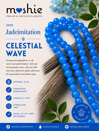 Glaspärlor runda på sträng 6-7mm jadeimitation Celestial Wave 140st