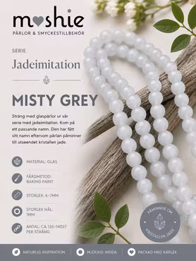 Glaspärlor runda på sträng 6-7mm jadeimitation Misty Gray 140st