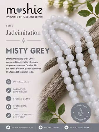 Glaspärlor runda på sträng 6-7mm jadeimitation Misty Gray 140st
