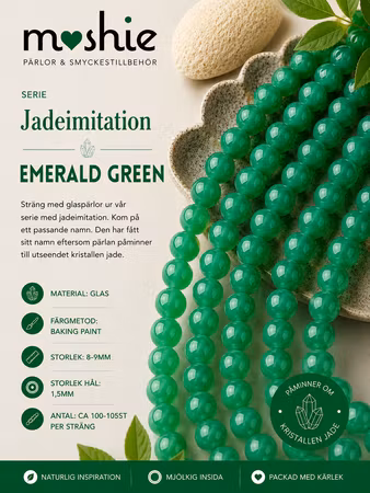 Glaspärlor runda på sträng 8-9mm Jadeimitation Emerald Green 100st