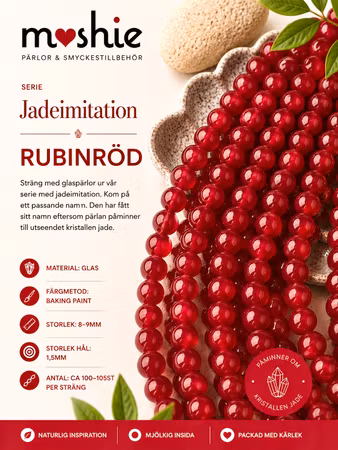 Glaspärlor runda på sträng 8-9mm Jadeimitation rubinröd 100st