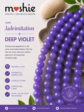 Glaspärlor runda på sträng 8-9mm Jadeimitation Deep Violet 100st