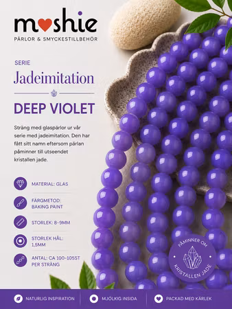 Glaspärlor runda på sträng 8-9mm Jadeimitation Deep Violet 100st