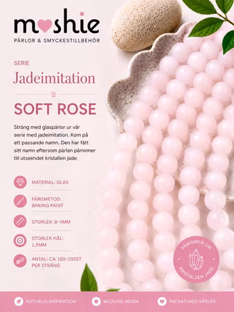 Glaspärlor runda på sträng 8-9mm Jadeimitation Soft Rose 100st