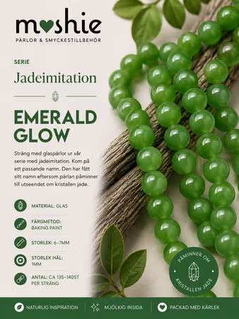Glaspärlor runda på sträng 6-7mm Jadeimitation Emerald Glow 140st