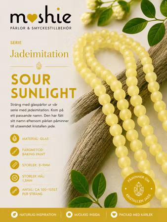 Glaspärlor runda på sträng 8-9mm Jadeimitation Sour Sunlight 100st