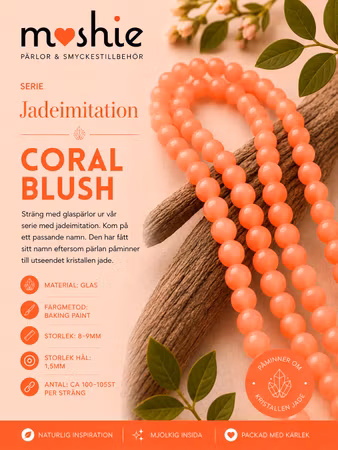 Glaspärlor runda på sträng 8-9mm jadeimitation Coral Blush 100st