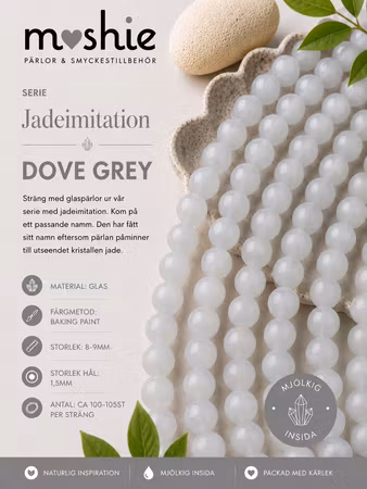 Glaspärlor runda på sträng 8-9mm Jadeimitation Dove Grey 100st