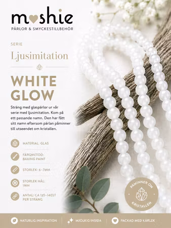 Glaspärlor runda på sträng 6-7mm Jadeimitation White Glow 140st