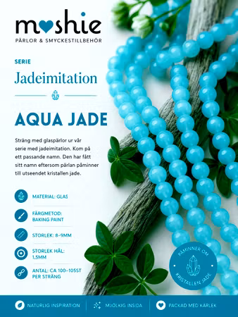 Glaspärlor runda på sträng 8-9mm jadeimitation Aquatic 100st