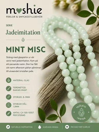 Glaspärlor runda på sträng 8-9mm Jadeimitation Minty Misc 100st