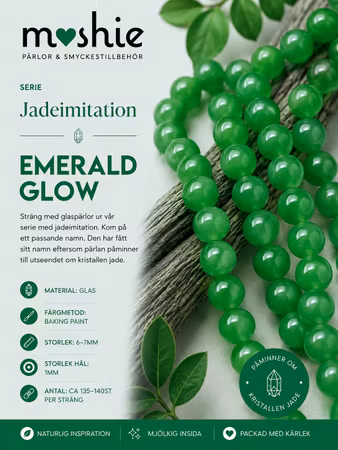 Glaspärlor runda på sträng 6-7mm Jadeimitation Emerald Glow 140st