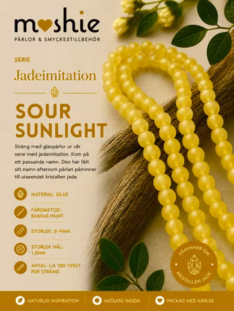 Glaspärlor runda på sträng 8-9mm Jadeimitation Sour Sunlight 100st