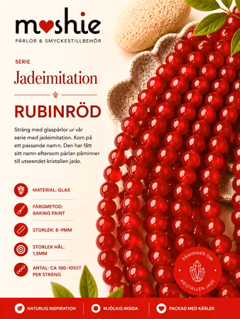 Glaspärlor runda på sträng 8-9mm Jadeimitation rubinröd 100st
