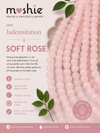 Glaspärlor runda på sträng 8-9mm Jadeimitation Soft Rose 100st