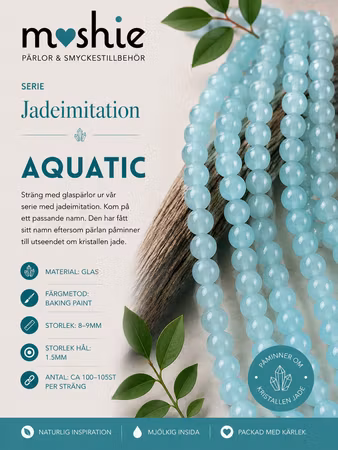 Glaspärlor runda på sträng 8-9mm jadeimitation Aquatic 100st