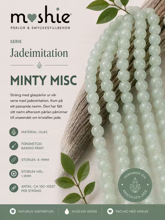 Glaspärlor runda på sträng 8-9mm Jadeimitation Minty Misc 100st