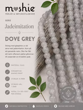 Glaspärlor runda på sträng 8-9mm Jadeimitation Dove Grey 100st