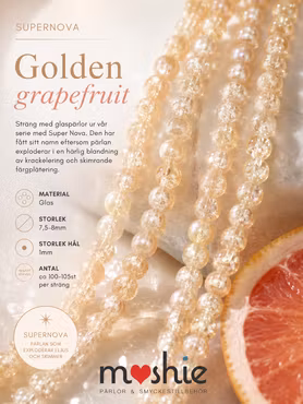 Glaspärlor 8mm runda på sträng supernova golden grapefruit 100st