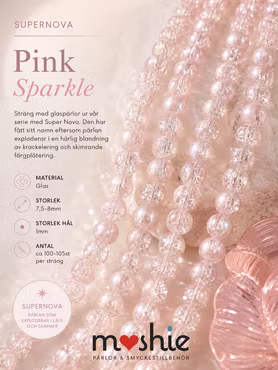Glaspärlor 8mm runda på sträng Supernova Pink sparkle 100st