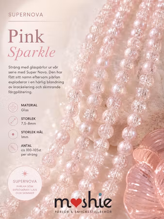 Glaspärlor 8mm runda på sträng Supernova Pink sparkle 100st