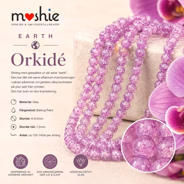 Glaspärlor runda på sträng 6mm Earth Orkidé 140st