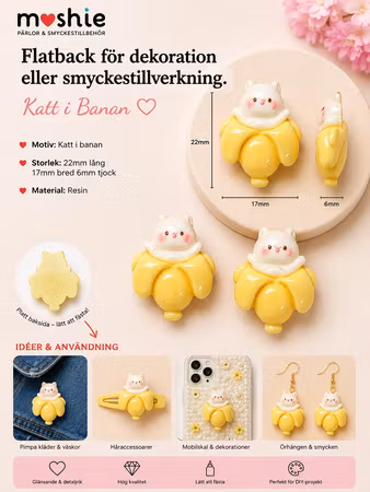 Flatback katt i banan för dekoration eller smyckestillverkning 22x17mm