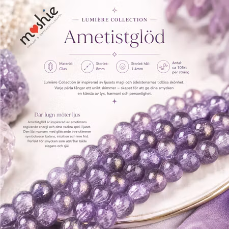 Glaspärlor 8mm runda på sträng Lumière Collection Ametistglöd 105st