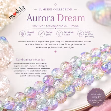 Glaspärlor 8mm runda på sträng Lumière Collection Aurora Dream 105st