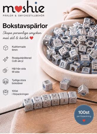 Bokstavspärlor mix kub 6mm silverpläterad CCB 100st
