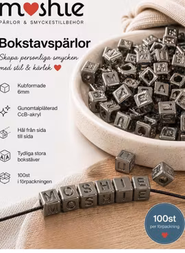 Bokstavspärlor mix kub 6mm gunmetalpläterad CCB 100st