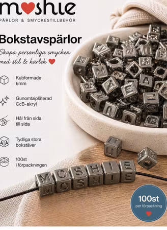 Bokstavspärlor mix kub 6mm gunmetalpläterad CCB 100st